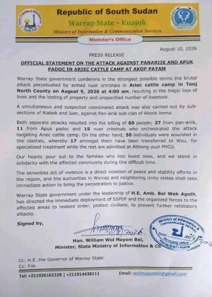 Official Press Release by Warrap State Government