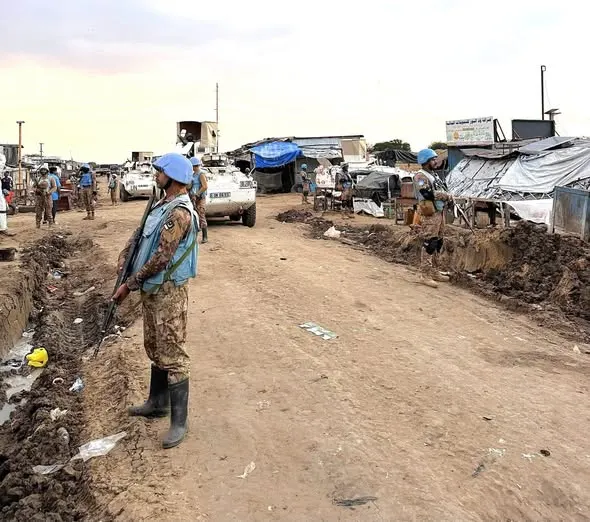 UNISFA peacekeeper stands guard in Abyei. Photo credit: UNISFA